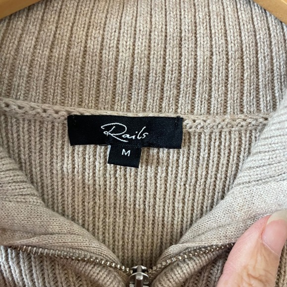 Rails Tessa Sand Stripe Mock Neck Quarter Zip Ribbed Knit Sweater Medium - Picture 7 of 10